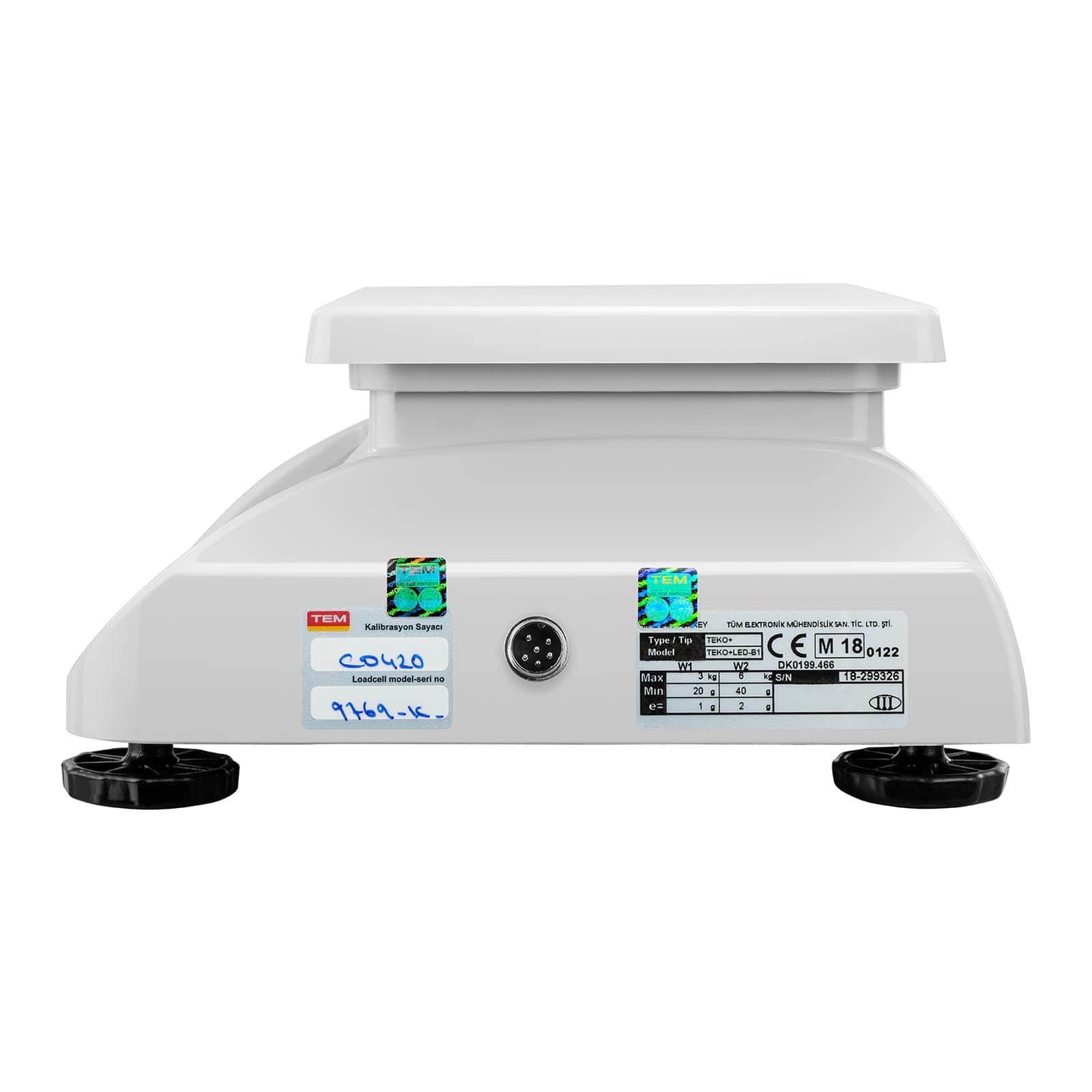 TEM Tischwaage Marktwaage Kontrollwaage digitale Waage TEKO+LED06T-PLS-B1 (kalibriert, geeicht, 3 kg/6 kg, 1g/2 g, LED-Display, Akku bis 40 h Betrieb, versch. Funktionen)