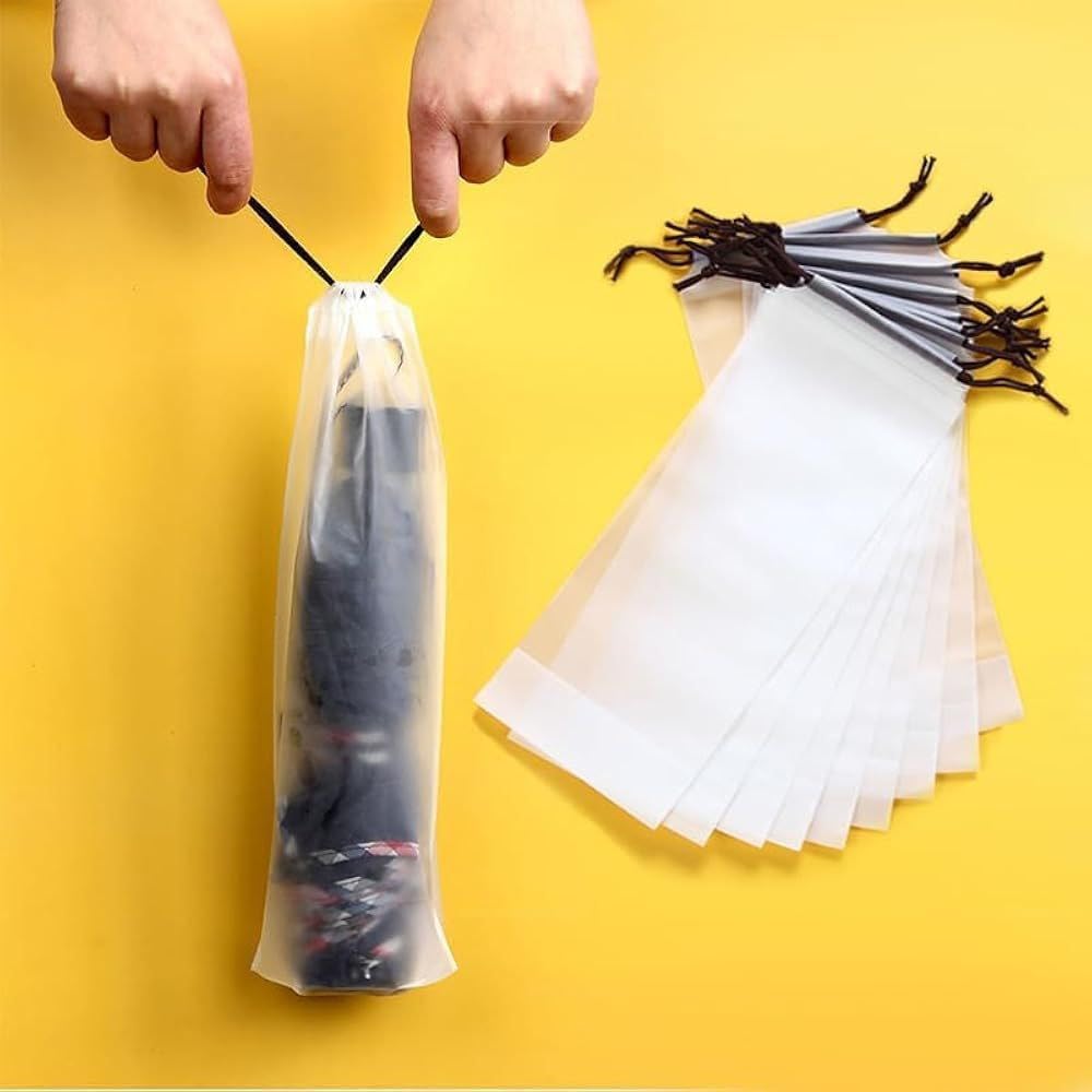 KORVIL Reusable Travel Umbrella Bags, Wet Umbrella Cases Clear Umbrella Cover Wet Umbrella Bags Folding Umbrella Storage Bag Waterproof Travel Umbrellas Sleeves with Drawstring. (PACK OF 5)-image-10