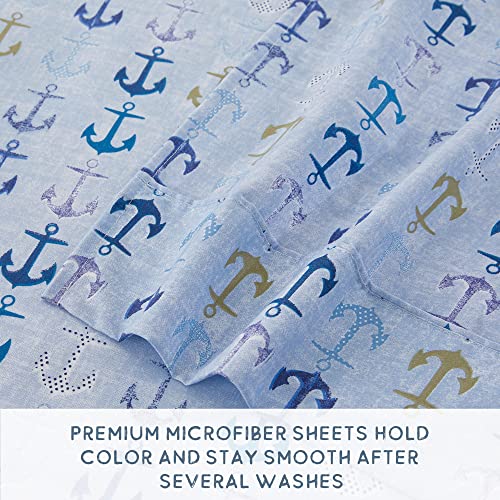 Softan Bed Sheet Set For Kids Boys, Twin Size Kids Sheets Microfiber Kids Fitted Sheet, Breathable & Silky Soft Feeling Kids Sheet Set 4 Pcs Anchor Kids Full Bed Sheet #TOP4