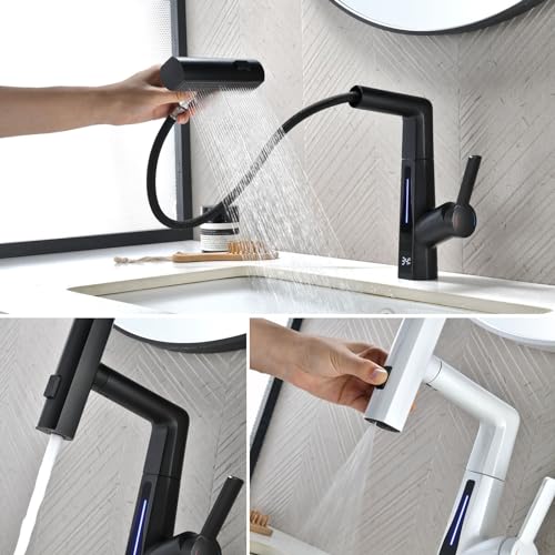 Robinet de salle de bain cascade gris au design architectural et écran numérique