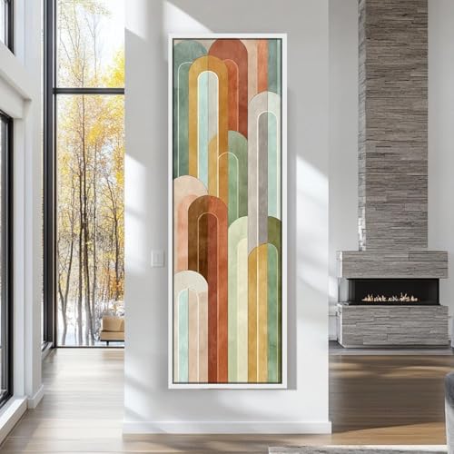 Tableau mural géométrique coloré toile 65x195cm format vertical