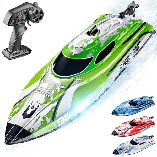 BEZGAR RC Boat, 12 inch Remote Control Boat for Kids and Adults, 25 KPH Fast RC Speed Boats with 700mAh Battery, Ideal Waterproof Toy Boats for Lakes & Pools - TX126 Green