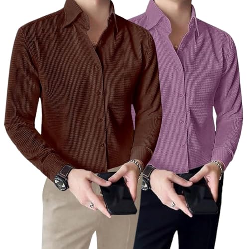Image of GRECIILOOKS Men's Shirt | Formal Button Down - Slim Fit Office Shirt's for Men | Premiuim Textured Long Sleeve Cotton Blend | Business & Meeting Ready