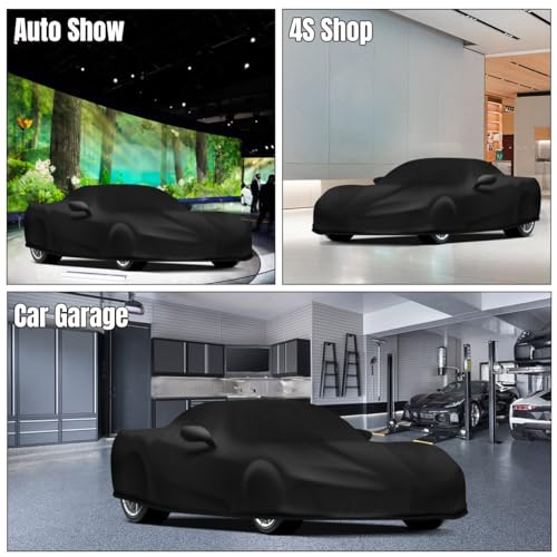 Image of Black Car Cover Full Exterior Cover Indoor Protection UV Resistant Car Cover Velvet Elastic Fabric Soft Inner Layer Cover Not Waterproof Accessories for Corvette C6 2005-2013