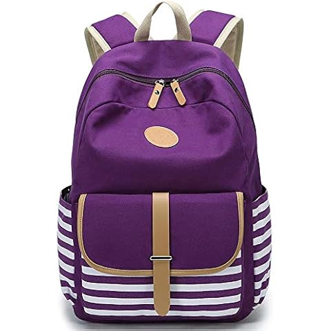 FLYMEI Cute Bookbags for Girls, Purple Canvas Backpack for Women, Teens Backpack for School, 15.6 Inch Laptop Backpack Lightweight Bookbag Casual Daypack for Travel Cover