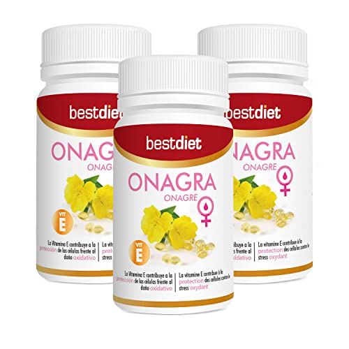 BestDiet - Perlas de aceite de Onagra con Vitamina E | tratamiento y alivio de síntomas del síndrome premenstrual y menopausia, protege las células del daño oxidativo – Pack de 3 botes con 30 perlas