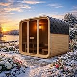 Supply24 since 2004 Outdoor Cubesauna Holz Sauna Finnland 228x180 cm – Gartensauna Komplett Set für 6 Personen mit 9 kW Saunaofen, LED Licht, Saunazubehör & Bitumen Dachschindeln