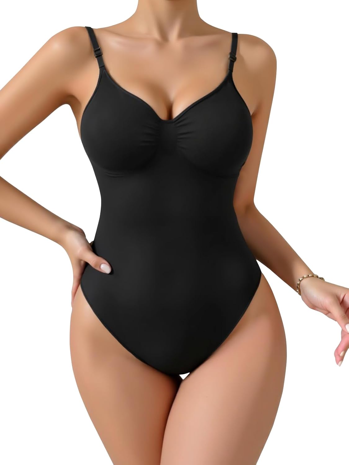 Women's Shapewear Bodysuit, Mid Thigh Tummy Control Butt Lifter Shaper with Adjustable Straps