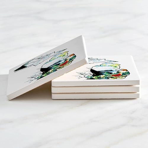 Miniatura 3 de Michigan Coaster, Joyride Home Decor 4 posavasos de cerámica, posavasos cuadrados de 4 pulgadas, juego de 4, parte trasera de corcho antideslizante,