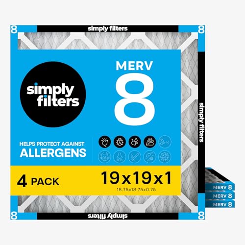 Simply 19x19x1 Air Filter Merv 8 4 Pack For Home AC Furnace & HVAC (Actual Size: 18.75x18.75x0.75) DUST Pet & Allergy Control
