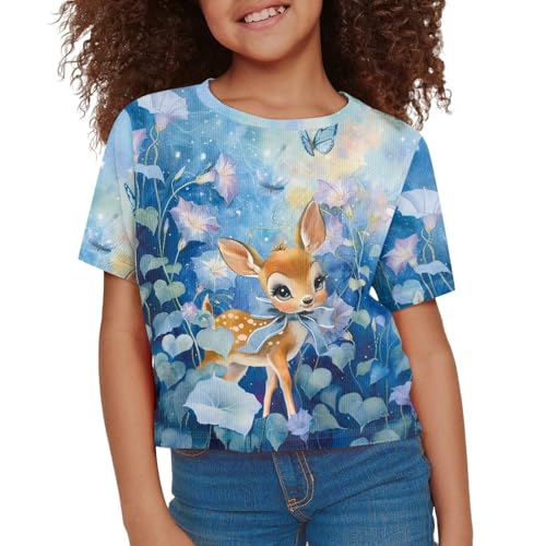 Image of Girls Crop Tees Crew Neck Casual Short Sleeve T Shirts Kids Loose Soft Comfortable Tees Blouses Shirt for Little Girl