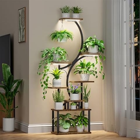 BACEKOLL Indoor Plant Stand with Grow Lights Cover