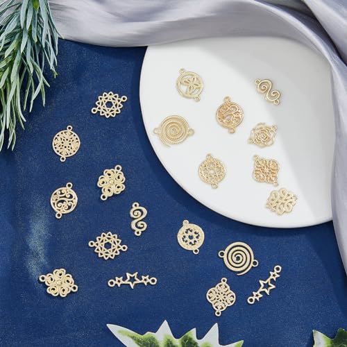SUPERFINDINGS 24Pcs 12 Style Baroque Style Links Connectors Gold Double Hole Pendant Flower Flat Round Chinese Knot Connector Charms for DIY Jewelry Making hole: 1.2~2mm - Image 4