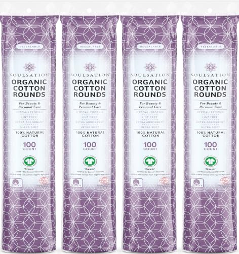 SoulSation Organic Cotton Rounds, 400 Count - Makeup Remover Pads for Face, Lint-Free