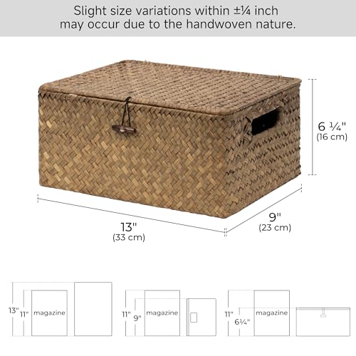 Image of StorageWorks Wicker Basket with Lid, Storage Baskets with Lids, Brown