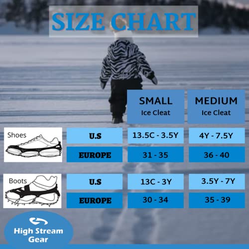 Kids Ice Cleats - Snow Crampons For Hiking Boots & Shoes With 14 Stainless Steel Spikes, Anti Slip Traction Grips For Boys And Girls, Snow Cleats For Hiking, Walking & Climbing (Medium, Blue) #TOP5