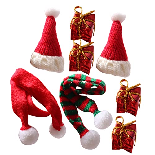 Garneck Miniature Christmas Hat Scarf Set Plaything for Boys and Girls Decorative Adornment Elasticity Headgear