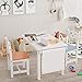 Homfa Kids Wooden Table and 2 Chair Set, 3-in-1 Kids Toddler Furniture Set Craft Table with Drawing Paper Rack for Dining Painting Reading Playroom Safe and Sturdy, White