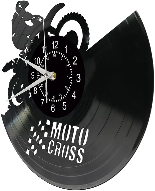 12 Inch Motocross Racing Wall Clock, Off-Road Motorcycle Extreme Sports Wall Clock Vinyl Record Wall Watch Clock Silent Non Ticking Battery Operated for Man Cave Boys Bedroom Game Room