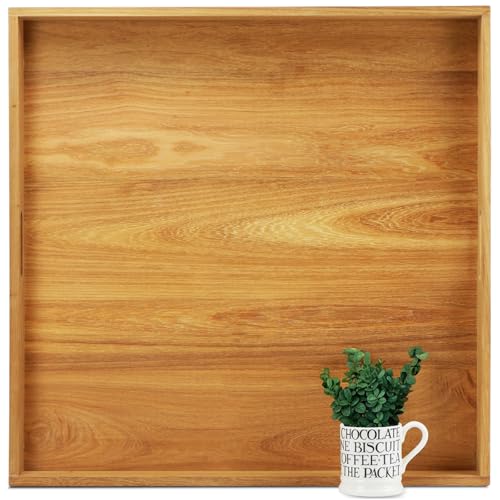 MAGIGO 26 x 26 Inches Large Square Teak Wood Ottoman