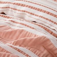 Amazon Basics Comforter Set, 3-Piece Jacquard Comforter and 2 Pillow Shams, All-Season Bedding, Queen, Pink Striped — image 4