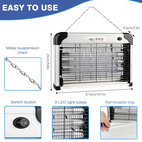 Electric Fly Zapper Indoor Uk | Bug Zapper Indoor With 1800V Grid | Fly Killer Electric,18W Led Bulbs For Home Use,Pest Control For Interior And Outdoor (Uk Plug) - 8