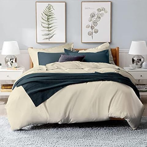 Bamboo Bay 100% Bamboo Duvet Cover 3 Piece Set, Luxury Cooling, 1 Duvet Cover, 2 Pillow Shams with Corner Ties and Elegant Button Closure (King, Ivory) Cover