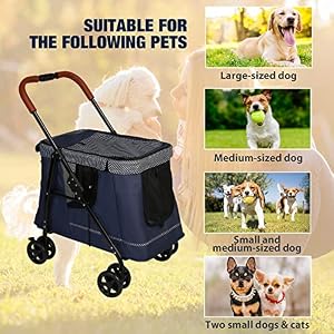 Vilobos Pet Wagon Double Dog Stroller for Large Dogs or Multiple Dogs Cats with 4 Wheels, Dog Cat Cart with Dual Entry Portable Quick One-Step Folding Travel Carrier Cart, Dark Blue Vilobos Pet Wagon Double Dog Stroller for Large Dogs or Multiple Dogs Cats with 4 Wheels, Dog Cat Cart with Dual Entry Portable Quick One-Step Folding Travel Carrier Cart, Dark Blue