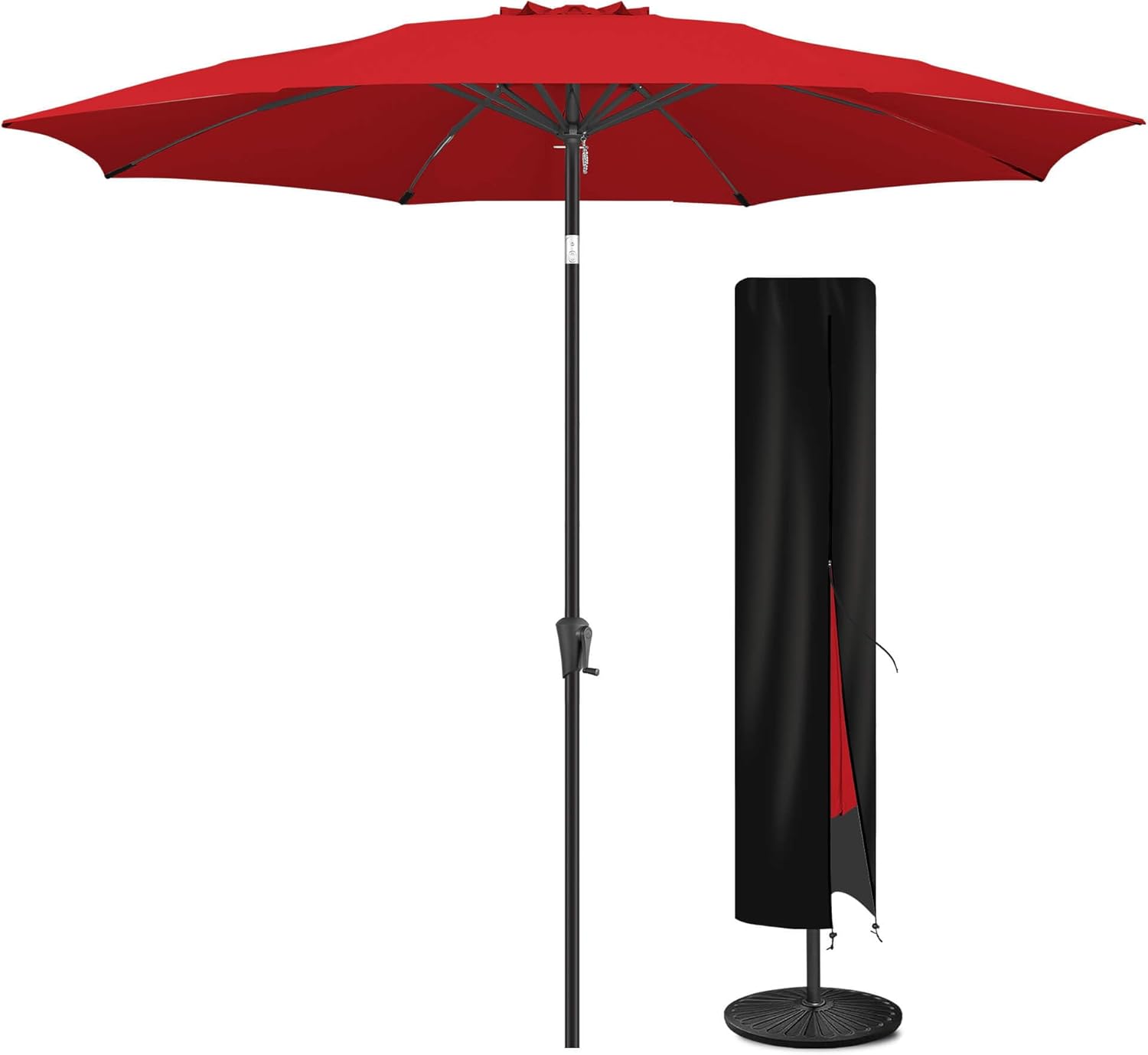 FLAME&SHADE 10ft Patio Umbrella with Cover Set, Outdoor Umbrella with 8 Heavy-duty Ribs, Patio Umbrella Cover for 7.5 ft 9 ft 10 ft 11 ft (Black)