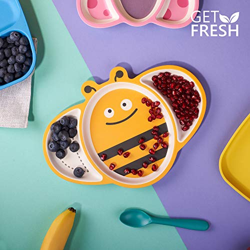 Get Fresh Bamboo Kids Divided Plates – 1Pc Cute Bee Bamboo Toddler Divided Plate With 3 Compartments – Reusable Animal Sectioned Bamboo Fibre Childrens Plates – Dishwasher Safe Bamboo Kids Dinnerware #TOP2
