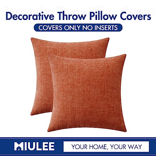 Image of MIULEE Pack of 4 Couch Throw Pillow Covers 18x18 Inch Soft Burnt Orange Chenille Pillow Covers for Sofa Living Room Solid Dyed Pillow Cases