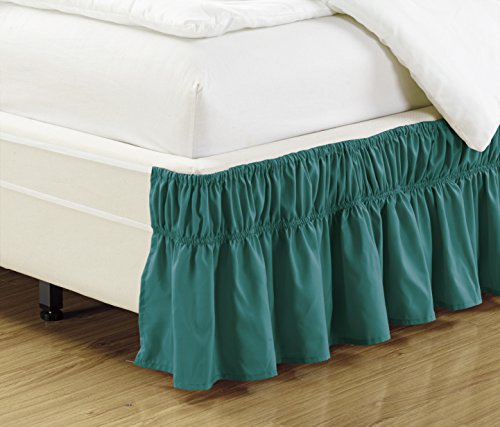 Fancy Collection Twin - Full Easy Fit Bed Ruffle Wrap Around Elastic Bed Skirt with 17" Drop New Easy Install Solid Turquoise