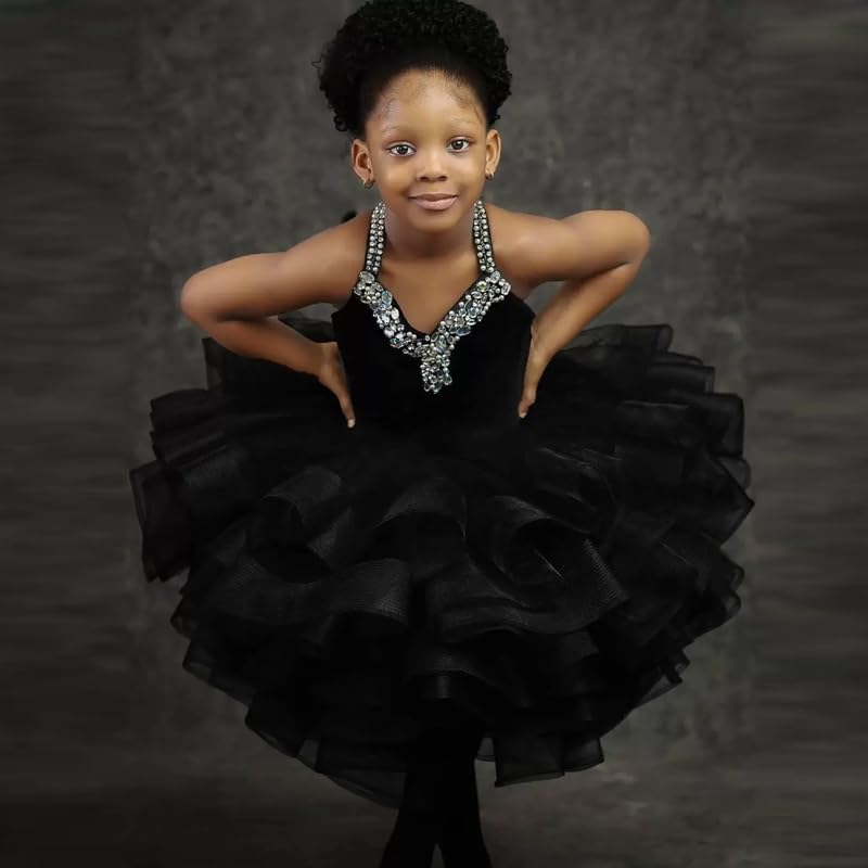 Glitter Crystal Girls Pageant Puffy Ball Gowns Kids Princess Tutu Crossed Straps Dresses3