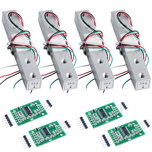 Wishiot 4sets Load Cell Load Cells kit Weight Sensor +HX711 A/D Amplifier Module Weighing Sensor for DIY Kitchen Scale (4sets(5kg + hx711))