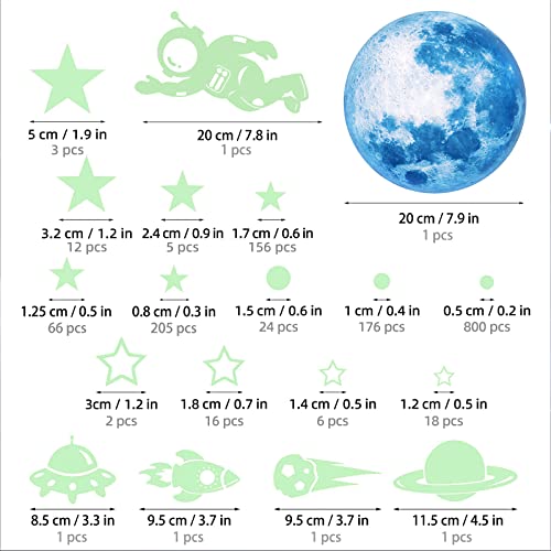 Glow in The Dark Stars and Planet Wall Stickers,Galaxy Astronaut Rocket Spacecraft Alien Decoration,Planet Wall Decals,Bright Solar System Wall Stickers for Kids lanets Spaceship Stars Blue - Image 3