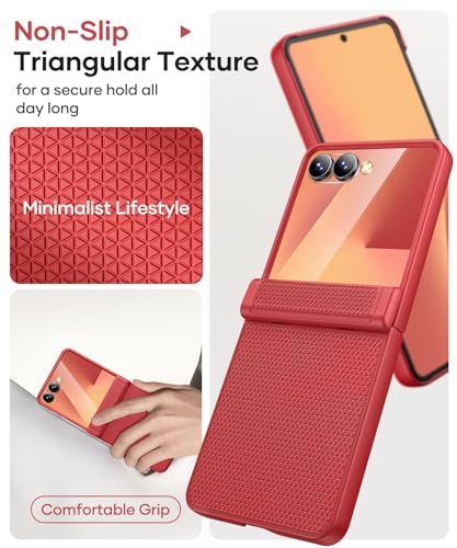 Image of Vihibii for Samsung Galaxy Z Flip 7 Case with Hinge Protection & Outer Screen Protector & Non-Slip Texture, Compatible with Wireless Charging, Shockproof Case for Galaxy Z Flip 7 2025, Vermilion Red