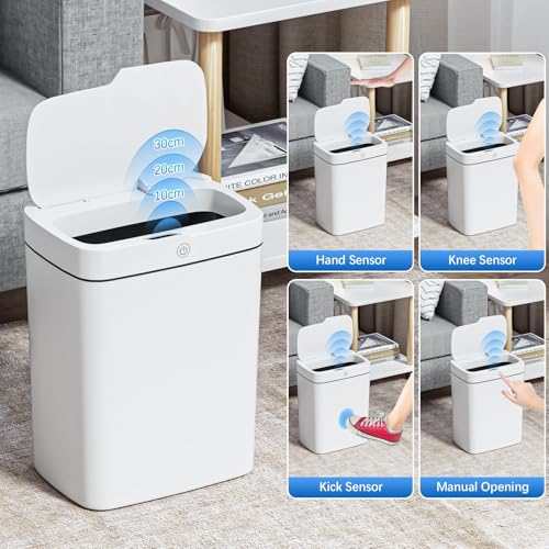 Kssvzz 2er Set Mülleimer mit Sensor, 2x15L Elektrischer Mülleimer aus Kunststoff, Wasserdicht mit Automatischer Deckel für Küche, Badezimmer, Wohnzimmer, Büro