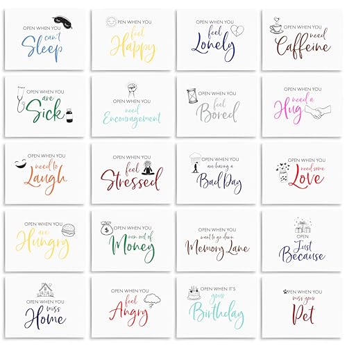24 Colorful Open When Envelopes For Friend, Open When You Feel Envelopes, Long Distance Relationship Gifts For Him, Cute Open When Envelopes For Girlfriend, College Going Away Envelopes