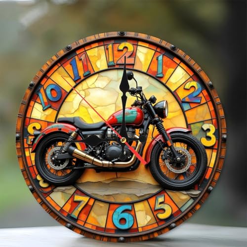 SEMARY Vintage Style Motorcycle Wall Clock Decor10-Inch Wooden Wall Clock,