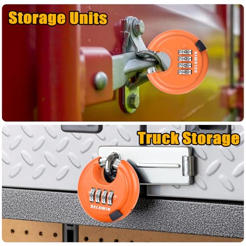 Image of DELSWIN 4-Digit Disc Combination Lock, Orange, 2 Pcs, 3 /8 inch Shackle