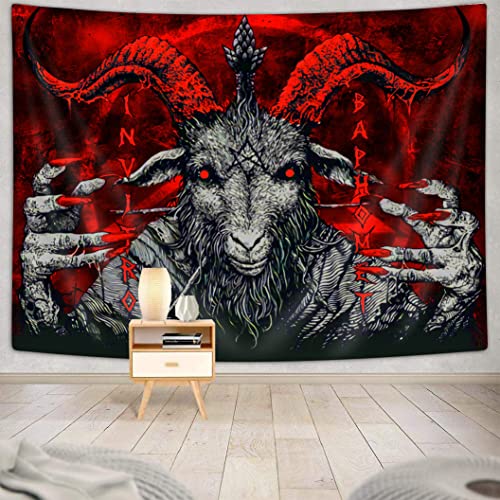 Merchr Demon Goat Head Skull Tapestry, Pentagram Tapestry Wall Hanging For Bedroom, Occult Red Gothic Witch Flag Tapestries Poster Blanket College Dorm Home Decor 90X70Inches #TOP3