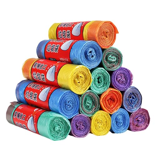 TFixol 15 bolsas de basura pesadas de polietileno con cuerda de elevación para el hogar, hotel, cocina, baño, color aleatorio