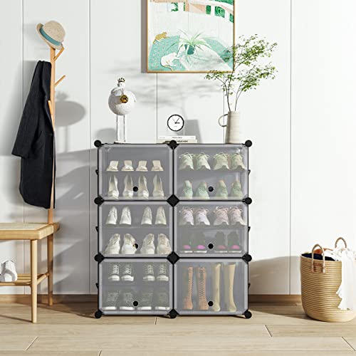 Unzipe Shoe Rack Cabinet, 6 Tier Shoe Storage Organizer For Entryway 24 Pair Plastic Shoe Shelves Diy Freestanding Shoe Tower Rack For Closet Bedroom Hallway, Portable Storage Cubes With Doors,Grey #TOP1