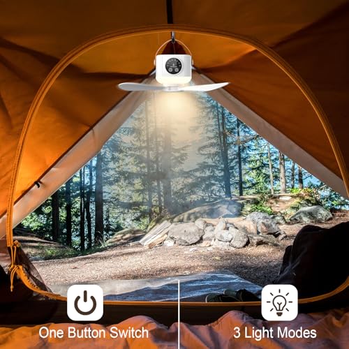 Portable Camping Fan, 7200 mAh Tent Fans with LED Light, Remote Control, Detachable Blades Timer, 4 Speeds 3 Brightness USB Rechargeable Camping Fan for Tent Car Picnics Travel - Image 4