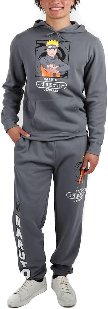 BioworldNaruto Charcoal Hoodie and Sweatpant Combo, Black, L