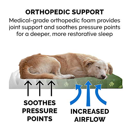 Image of Furhaven Water-Resistant Orthopedic Dog Bed for Small Dogs w / Removable Washable Cover, For Dogs Up to 20 lbs - Indoor /Outdoor Garden Print Mattress - Jungle Green, Small