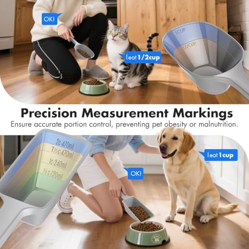 Image of Food Scoop, Cup Capacity Dog Food Scooper With Measuring Lines For Dog, Puppy and Cat Coffee Bean Flour Scoop Set (Grey)