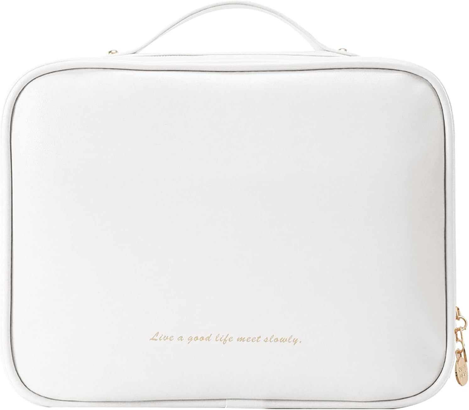 Large Capacity Water-Resistant Toiletry Bag, Multi-Compartment for Women Travel Makeup Organizer with Makeup Brush Compartment & Handle, Makeup Travel Bag Women Girls (White)