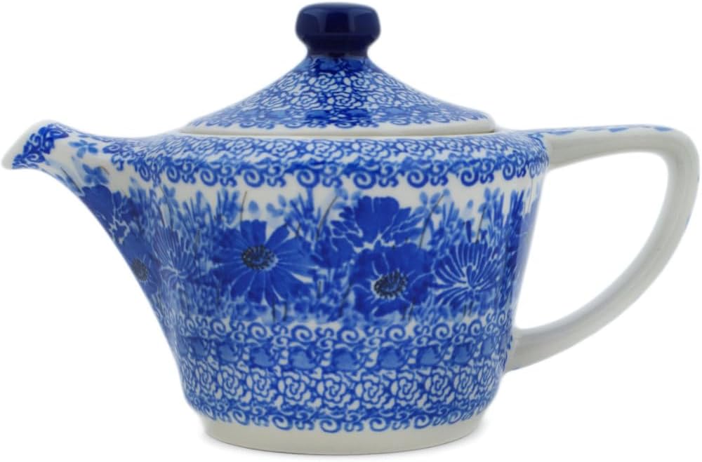 Polmedia Polish Pottery Tea or Coffee Pot UNIKAT - Dreams In Blue Pattern Handmade in Boleslawiec Poland by Ceramika Artystyczna + Certificate of Authenticity