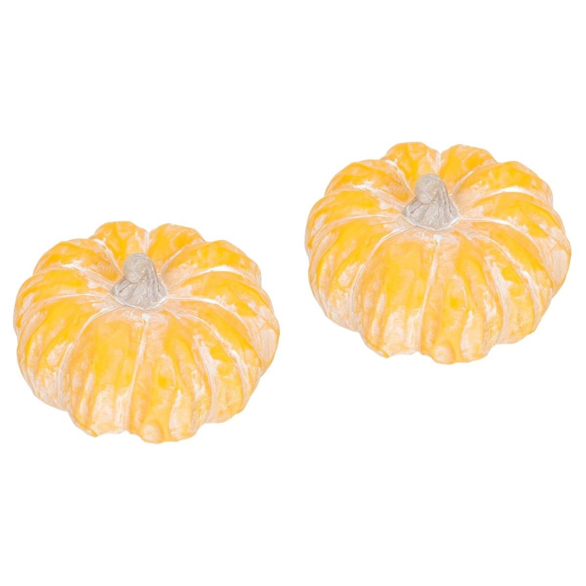 Uonlytech 2 Stück Keramik Kürbis Deko für Halloween und Thanksgiving Kleiner Gelber Kürbis als Außendekoration und Tischdeko Rustikaler Stil und Schlichte Form